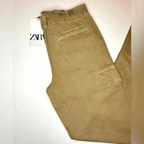 Zara Womens Mid Waist Adjustable Strap Cargo Pants Size- 2  ( 26 ) - Picture 8 of 9
